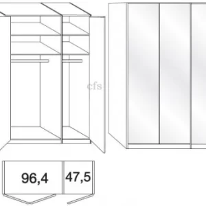 3 Door Wardrobe with Carcase Color Front